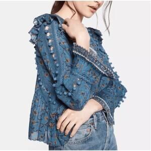 Sea New York Esther Printed Crochet Blouse NWOT size 8